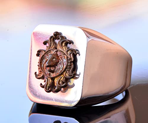 KAMBO Sterling Silver Signet Ring for Men, Handmade 925 Sterling Silver Lion Animal Motif, Vintage Statement Ring