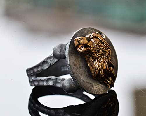 Wolf Bronze Piece Men's Statement Ring, Sterling Silver Ring For Men, Handmade Ring