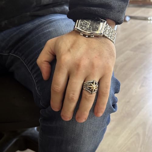 KAMBO Men's 925 Sterling Silver Compass Seal Ring - Navigation Motif Jewelry - Explorer's Expression Piece (Personalize) — 2
