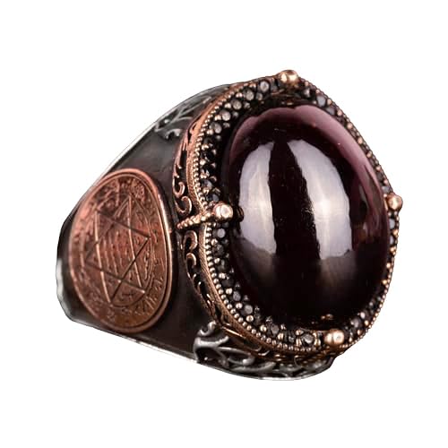 Natural Garnet Stone Ring - 925 Sterling Silver Men's Ring