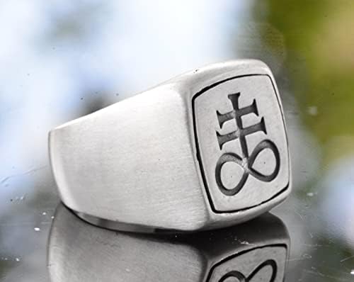 KAMBO Handmade Men's Lucifer Sigil Ring in 925 Sterling Silver - Minimalist Satanic Leviathan Cross Signet, Bold Adjusta