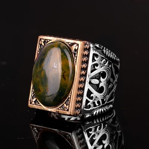 Falcon Jewelry KAMBO Handmade 925 Sterling Silver Bloodstone Falcon Ring for Men, Vintage Adjustable Gemstone Statement 