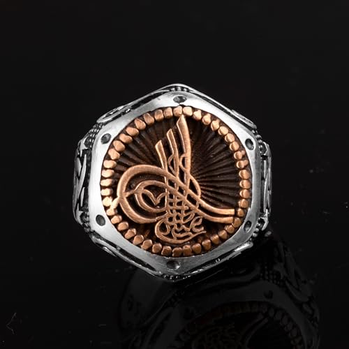 Falcon Jewelry KAMBO Handmade 925 Sterling Silver Ottoman Sign Ring for Men, Adjustable Vintage Middle East Pattern Stat