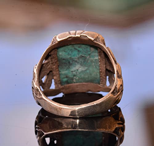 KAMBO Handmade Natural Turquoise Men's 925 Sterling Silver Ring, Vintage Gemstone Statement Design, Solid Silver Band, G