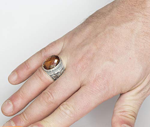 Men's 925 Sterling Silver Ring, Created Sultanit Stone, Steel Pen Craft