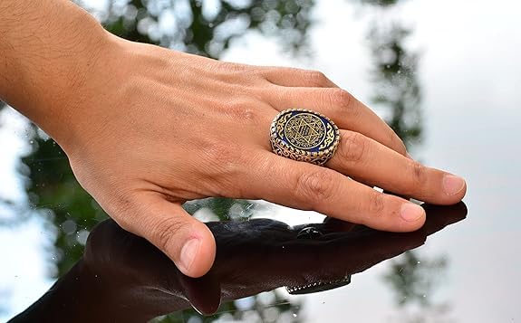 KAMBO Handmade 925 Sterling Silver Men's Star of David Ring, Solomon Kabbalah Religious Statement Jewelry, Vintage Solid