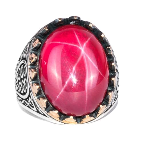 925 Sterling Silver Men's Ring with Natural Star Ruby Stone | Handmade Elegance