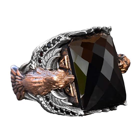 Handmade Onyx Stone 925 Sterling Silver Men's Ring, Eagle Design - Symbol of Strength and Protection