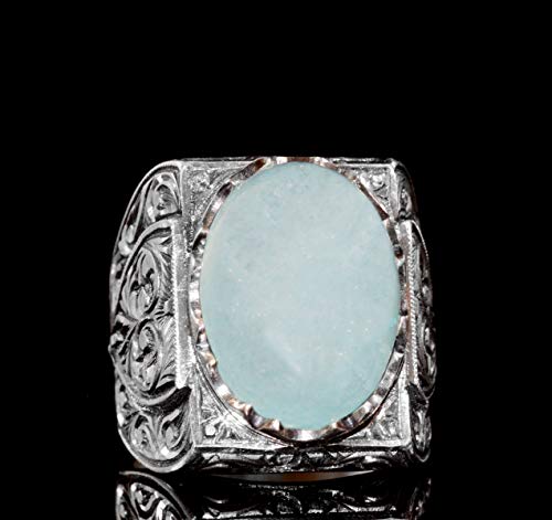 KAMBO Natural Pearl Gemstone 925 Sterling Silver Men's Ring Handmade Byzantium Vintage Statement Jewelry Gift for Him Ch