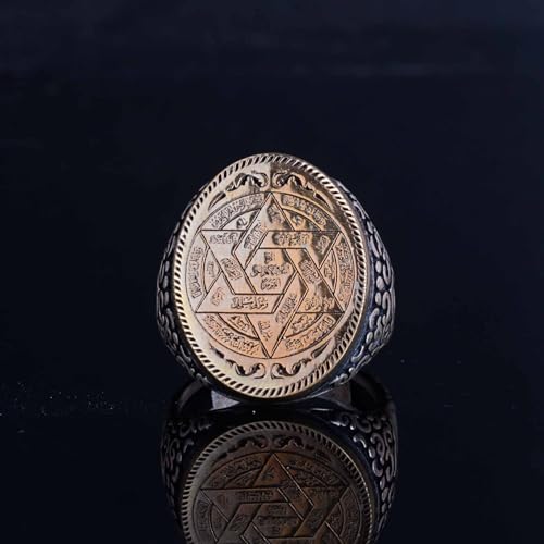 KAMBO Handmade Men's King Solomon Ring in 925 Sterling Silver with Star of David and Seal of Power Motif, Minimalist Kab