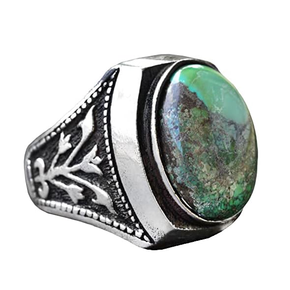 Natural Arizona Turquoise Stone Ring - Handmade 925 Sterling Silver Men's Ring