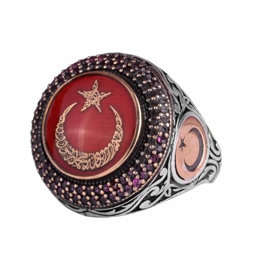 KAMBO Handmade 925 Sterling Silver Men’s Ring, Unique Vintage Star and Crescent Flag Design, Statement Jewelry, Customiz