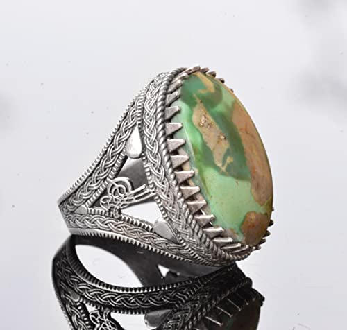 KAMBO Handmade Genuine Natural Arizona Turquoise Gemstone Ring for Men, Ottoman Seal Design, Vintage Statement 925 Solid