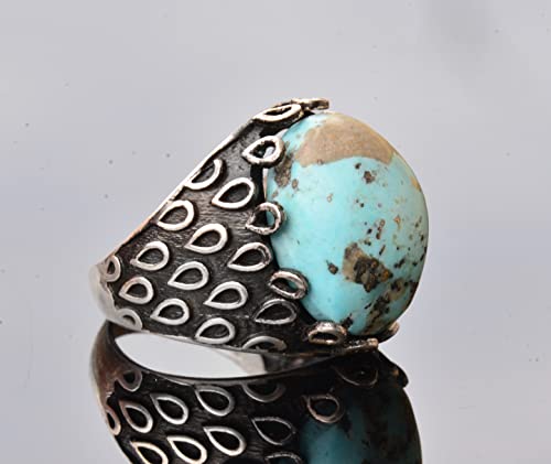 Genuine Real Arizona Turquoise Gemstone Ring, 17.00 Carat, Solid Sterling Silver Men's Turquoise Ring