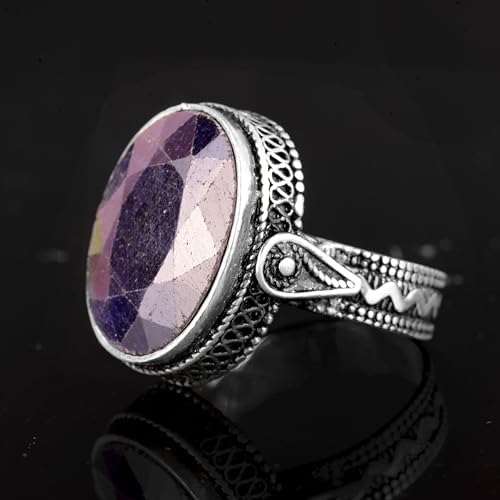 Natural Blue Sapphire Stone Ring, 925 Sterling Silver Ring — 4