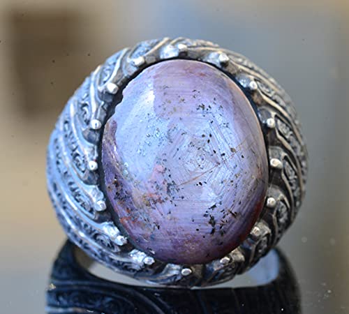 KAMBO Handmade Men's Antique Star Ruby Ring in 925 Sterling Silver, Vintage Statement Jewelry, Natural Gemstone, Classic