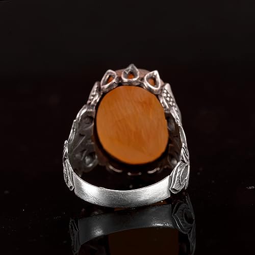 Natural Amber Stone, 925 Sterling Silver Men's Ring — 5