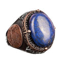 Natural Lapis Lazuli Stone Seal of Solomon Ring - 925 Sterling Solid Silver Men's Ring - Wisdom and Truth Design