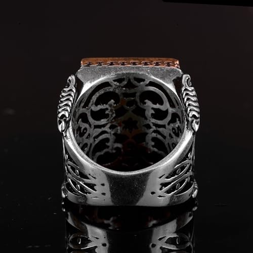 Falcon Jewelry KAMBO Handmade 925 Sterling Silver Bloodstone Falcon Ring for Men, Vintage Adjustable Gemstone Statement 