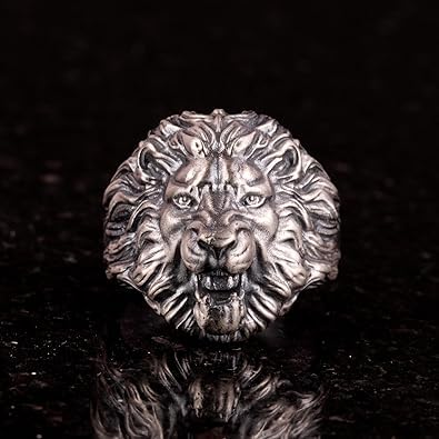 925 Sterling Silver Men's Ring - Power Symbol Ring with Lion Head Figure - Handcrafted Vintage Design — 3