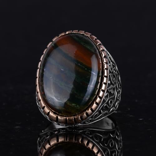 KAMBO Handmade Men's Ring with Natural Green Bloodstone Gemstone, Minimalist Vintage Design, 925 Solid Sterling Silver, 