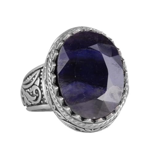 KAMBO Handmade 925 Sterling Silver Men's Blue Sapphire Ring - Minimalist Loyalty and Wisdom Design - Natural Stone Vinta