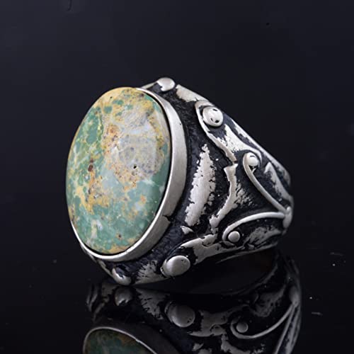 KAMBO Handmade Men's Ring with Natural Arizona Turquoise Stone in 925 Sterling Silver - Vintage Style-3 Statement Jewelr