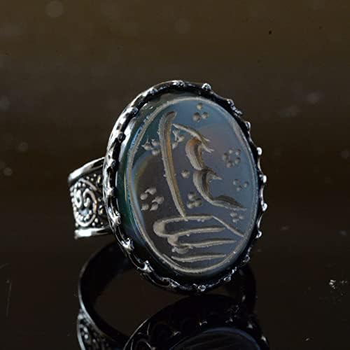Handmade Jade Stone Ring, 925 Sterling Silver Men's Ring, Islamic Calligraphy Design — 4