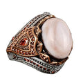 925 Sterling Silver Natural Yemeni Agate Stone Men's Ring - Handmade King Ring, Unique Design