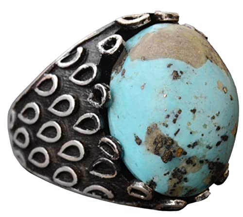 Genuine Real Arizona Turquoise Gemstone Ring, 17.00 Carat, Solid Sterling Silver Men's Turquoise Ring