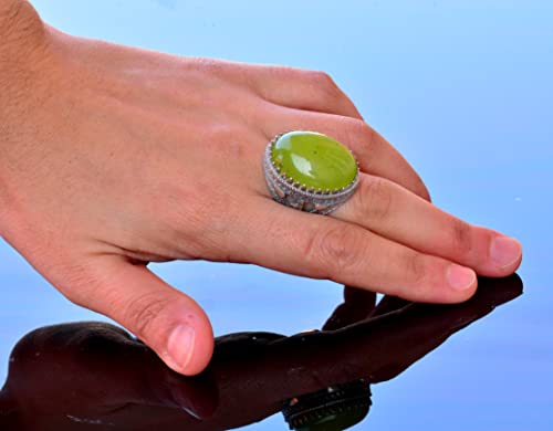 KAMBO Handmade 925 Sterling Silver Jade Gemstone Men's Ring, Serenity and Harmony Design, Vintage Statement Cocktail Rin