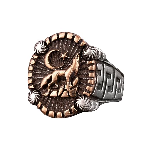 KAMBO Handmade Wolf Ring for Men, 925 Sterling Silver Adjustable Band, Wildlife Design Statement Jewelry, Vintage Style 