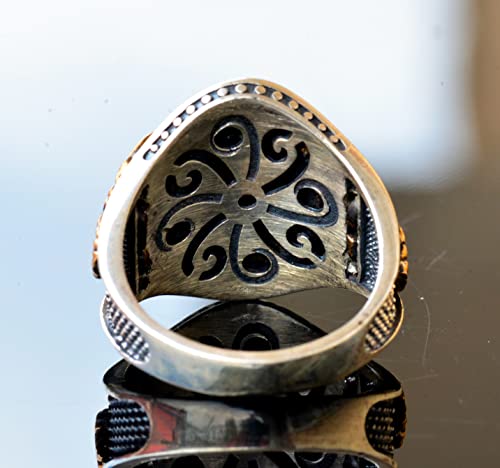 KAMBO Handcrafted Men's Scorpion Ring with Black Agate Gemstone, 925 Sterling Silver, Gold Plated, Intricate King Signet