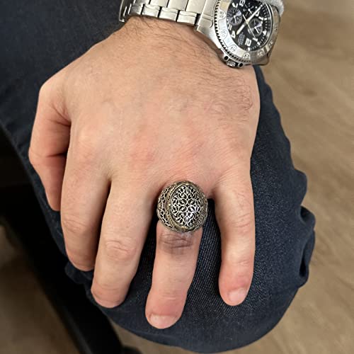 KAMBO 925 Sterling Silver Men's Ring with Intricate Filigree Design, Handmade Vintage Statement Jewelry for Men, King St