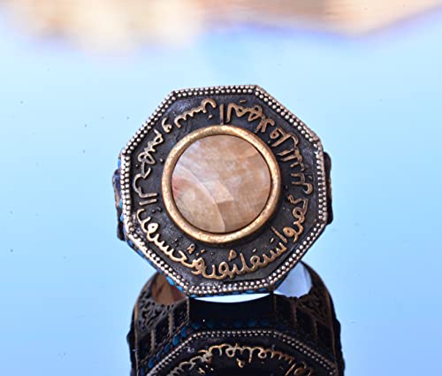 KAMBO Handmade 925 Sterling Silver Men's Ring with Natural Yellow Sapphire Gemstone, Islamic Al-Aqsa Mosque Design, Vint