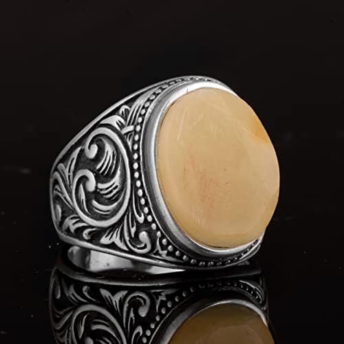 Natural Amber Stone Ring - Minimalist Design, 925 Sterling Silver — 6