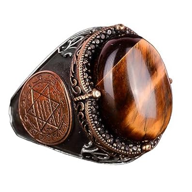 Handmade Natural Tiger Eye Stone Ring - 925 Sterling Silver Men's Jewelry
