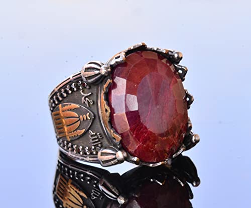 Genuine Real Natural Ruby Gemstone Ring, 17.90 Carat, Mosque Ring, Mens Sterling Silver Ring Handmade Ring, red