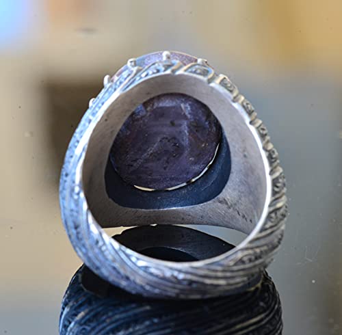 KAMBO Handmade Men's Antique Star Ruby Ring in 925 Sterling Silver, Vintage Statement Jewelry, Natural Gemstone, Classic