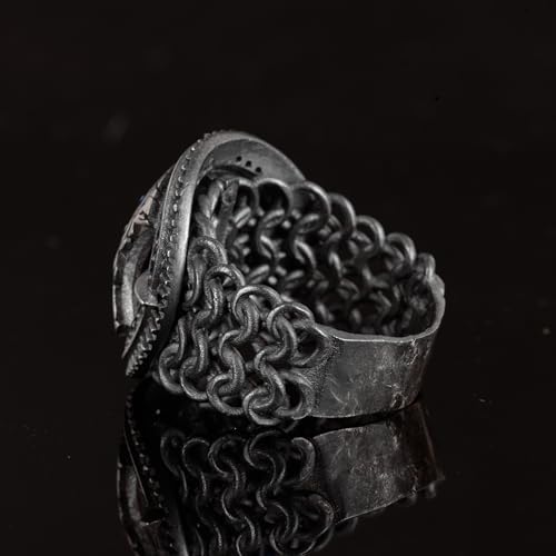 KAMBO Handmade 925 Sterling Silver Men's Ring with Created Zircon Gemstone, Vintage Shield and Sword Knight Design, Stat