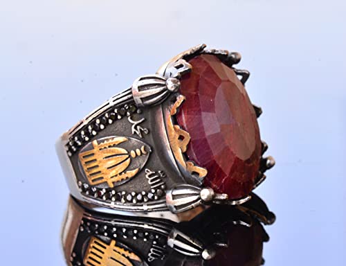 Genuine Real Natural Ruby Gemstone Ring, 17.90 Carat, Mosque Ring, Mens Sterling Silver Ring Handmade Ring, red