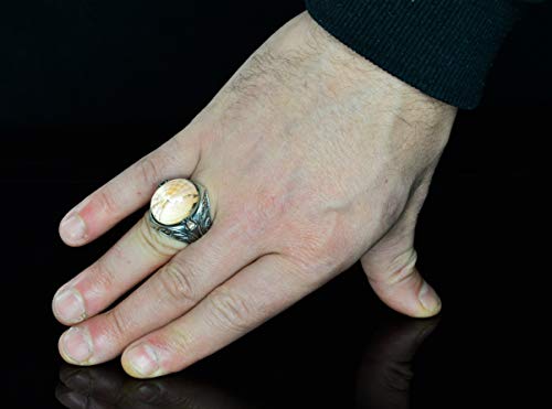KAMBO Handmade Men's Sterling Silver Ring with Natural Citrine Gemstone, Vintage Statement Jewelry, 925 Sterling Silver 