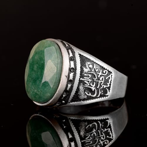 KAMBO Handmade Natural Emerald Ring for Men, 925 Sterling Silver Vintage Statement Jewelry, Elegant, Classic Men's Emera