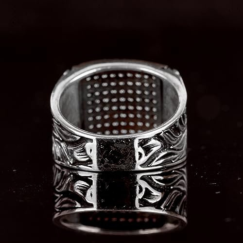 Falcon Jewelry KAMBO Created Zircon Stone Byzantine Empire Ring, 925 Sterling Silver Men’s Adjustable Ring, Steel Pen Cr