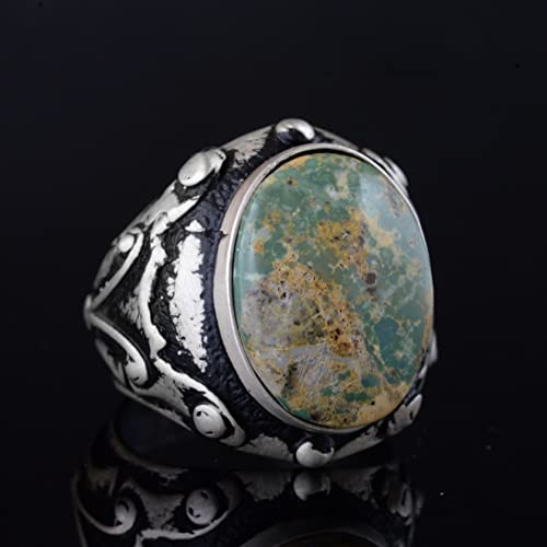 KAMBO Handmade Men's Ring with Natural Arizona Turquoise Stone in 925 Sterling Silver - Vintage Style-3 Statement Jewelr