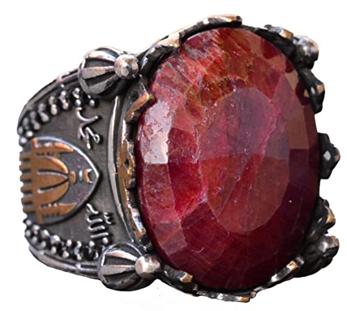 Genuine Real Natural Ruby Gemstone Ring, 17.90 Carat, Mosque Ring, Mens Sterling Silver Ring Handmade Ring, red