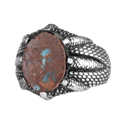 KAMBO Handmade 925 Sterling Silver Men's Turquoise Ring with Claw Detail, Vintage Statement Jewelry, Mythical Warrior De