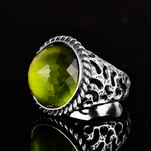 KAMBO Handmade 925 Sterling Silver Men's Peridot Stone Ring Minimalist Vintage Statement Jewelry Elegant Designer Band