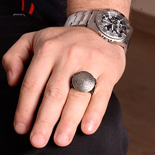 Falcon Jewelry KAMBO 925 Sterling Silver Men’s Ring Handmade Islamic Esmaul Husna Arabic Vintage Statement Ring Wedding 