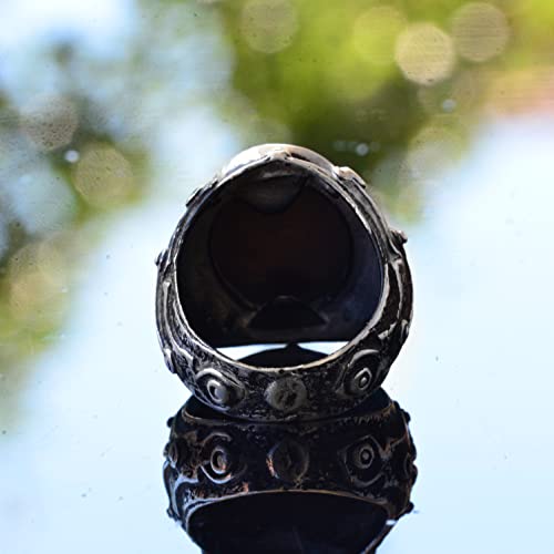 KAMBO Handmade 925 Sterling Silver Men's Ring with Oval Copper Inlay and Islamic Calligraphy Design, Vintage Statement J